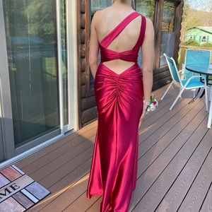 Davids Bridal, red, one shoulder prom dress
